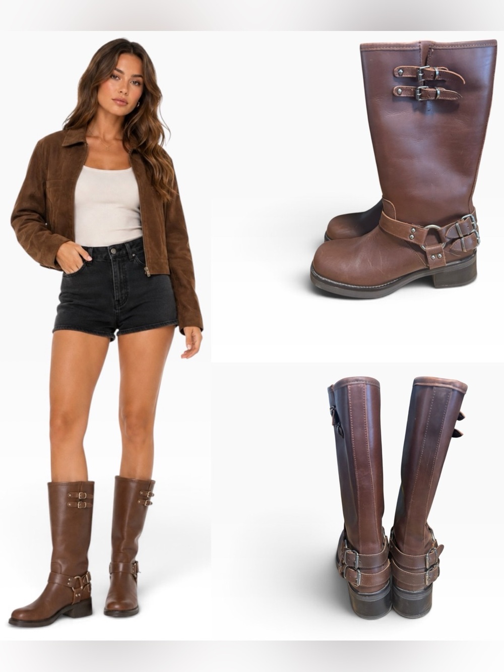 Steve Madden Aster Brown Leather Buckled Boots - Sz 9.5